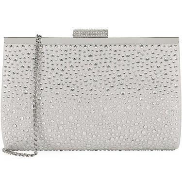 Imagem de DEXMAY Bolsa clutch de cristal feminina com moldura de strass para festa, Prata
