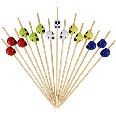 Imagem de Minisland Halloween Skull Cocktail Picks 4.7 Inch Long Bamboo Fancy Toothpicks for Appetizers Drinks Fruits Scary Party Food Garnish Skewer Sticks Mix-colored 100 Counts- MSL127