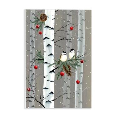 Imagem de Stupell Industries Ornamentos de pássaros e feriados, floresta de árvore de bétula, design de Grace Popp placa de parede, 33 x 48 cm, marrom