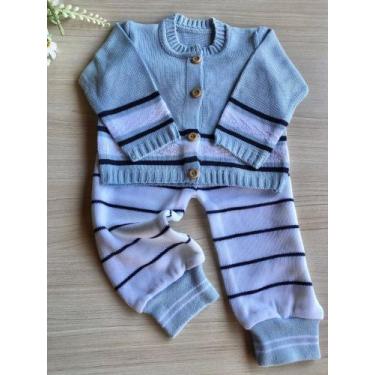 Imagem de Conjunto casaco + calça em tricot 2 peças - Dinhos baby, Azul com bran