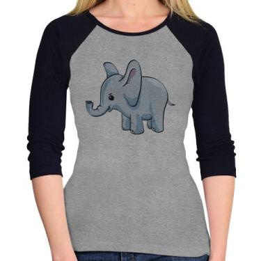 Imagem de Baby Look Raglan Elefante Bebê Manga 3/4 - Foca na Moda, Cinza, Preto,