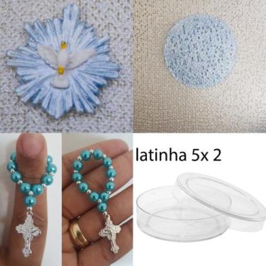 Imagem de Lembrancinhas para montar 10 latinhas acrílico 5x2 + 10 mini terços + 