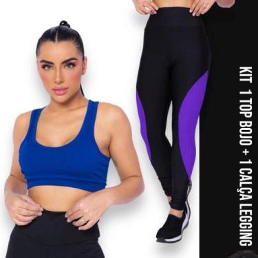 Imagem de KIT conjunto TOP ALÇA MÉDIA bojo + CALÇA LEGGING REDINHA Feminino Acad