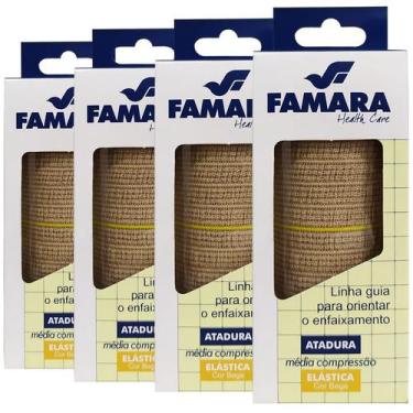 Imagem de Kit 4 Atadura Elástica Média Compressão 10cm x 1,30m Bege Famara