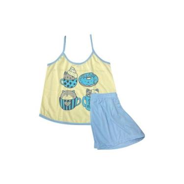 Imagem de Conjunto Pijama Baby Dool Verão Feminino Estampado - Wju Jeans, G, Azu