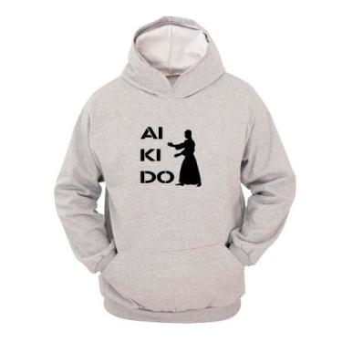 Imagem de Moletom Masculino Canguru Ragor Estampa Aikidô Capuz, G, Cinza