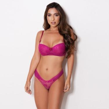 Imagem de Conjunto com Bojo e Arco em Renda e Tecido - MTX Lingerie, Vinho, GG