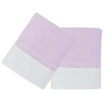 Imagem de Kit 2 Fronhas Malha 50x70cm Decorada Ponto Palito Lilás Arrumadinho En