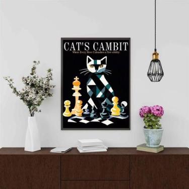 Imagem de Quadro Decorativo Gato - Jogo Xadrez 33x24cm - com vidro - Quadros On-