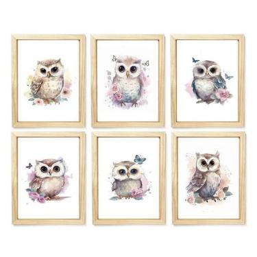 Imagem de Kit quadro infantil coruja flores decoração quarto menina enxoval bebê