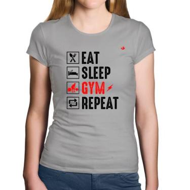 Imagem de Baby Look Algodão Eat, Sleep, Gym, Repeat - Foca na Moda, Cinza, GGG