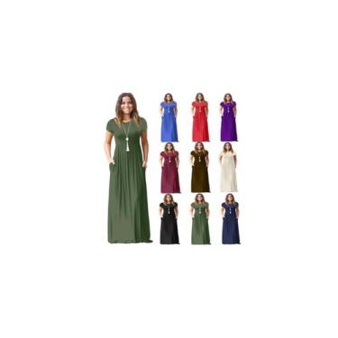 Imagem de Vestido longo Saia Franzida Mangas Curtas Viscolycra  soltinho estilos