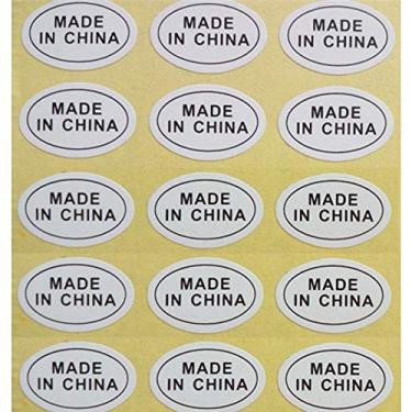 Imagem de 1200 peças (8 folhas) 13 mm x 9 mm ovais "Made in China" Adesivos autoadesivos fáceis de descascar etiquetas autoadesivas pré-separadas mostram o país de origem em produtos importados da China, fundo branco palavra preta