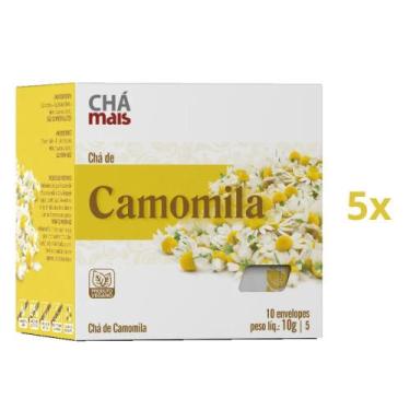 Imagem de Chá de Camomila Kit com 5 Caixas de 10 Sachês cada - Chá Mais, Amarelo