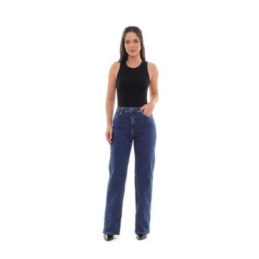 Imagem de Calça Jeans Wide Leg Feminina Cintura Alta Básica com Elastano 28000 E