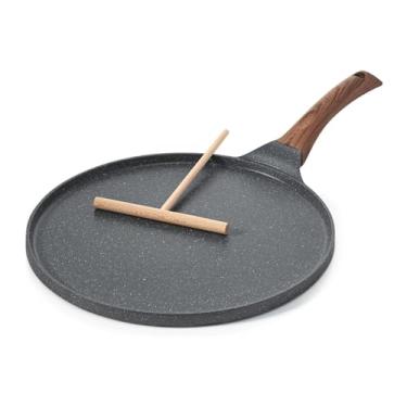 Imagem de HJZSZX Panela antiaderente para crepe, frigideira de granito suíço, frigideira plana para panquecas, chapa Tawa, 12 polegadas, com cabo Stay Cool, cinza, 10 polegadas