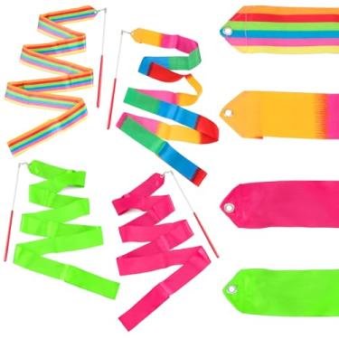 Imagem de STSTR Pacote com 4 fitas coloridas de dança, bastão de dança rítmica manual de 2 metros, bastão de dança de seda para dança artística para adultos