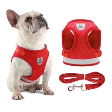 Imagem de Coleira Peitoral para Cachorros e Gatos com Colete Reflexivo Regulável e Guia de Passeio (Vermelho, P)