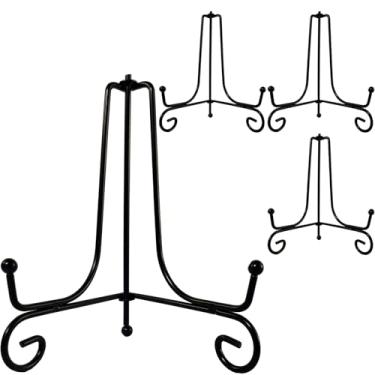 Imagem de HENABLE 4 peças de placa de ferro preto premium para exibição de 15 cm, suportes decorativos de placa de metal sólido para exibição, mini cavalete, moldura, livro, cartão, placa, tigela, suportes de