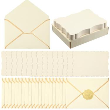 Imagem de Jetec Conjunto de 50 convites em branco A7 com envelopes de borda dourada, cartolina 5x7 com envelopes e adesivos, envelopes de Natal para cartões comemorativos, casamento, aniversário, chá de bebê