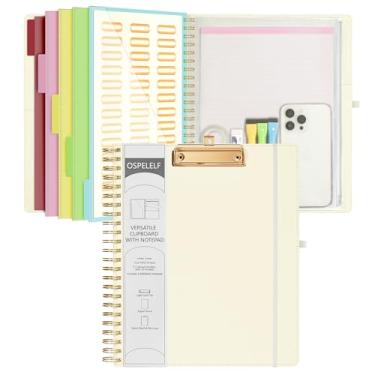 Imagem de Ospelelf Prancheta dobrável em espiral com bolsa de armazenamento com zíper, 5 pastas de plástico com 10 bolsos, bloco de notas forrado recarregável (28 x 21,6 cm), organizador de projetos de capa