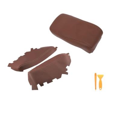 Imagem de DBEIXIWEI Tampa do apoio de braço do console central do carro de microfibra marrom/preto e protetor de tampa do painel da porta para Toyota Avalon 2013-2018