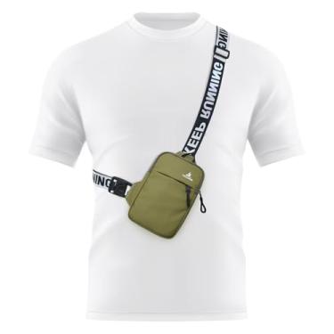 Imagem de Peicees Mini bolsa tiracolo tiracolo com bolso duplo, resistente à água, suporte de telefone para corrida para homens e mulheres, Verde militar, mini, Bolsa tiracolo