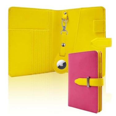 Imagem de Deziliao DE0072 Passaporte com Airtag, porta-passaporte de couro PU com compartimento para cartão de vacina, carteira de passaporte para homens e mulheres, Vermelho, Contemporâneo