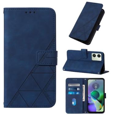 Imagem de LEMAXELERS Capa para Moto G54 5G, capa carteira de couro PU com [compartimentos para cartão] [suporte] [alça de pulso] [alça de pulso] proteção à prova de choque para Motorola Moto G54 5G, azul YB2