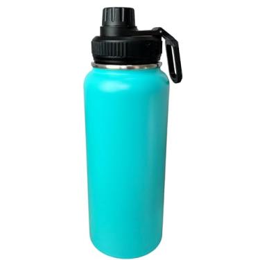 Imagem de Garrafa Térmica de Água 1 Litro Com Alça e Sistema Antivazamento Em Aço Inoxidável Garrafinha Térmica de Água 1L em Inox Barganha Mix (Azul Claro)