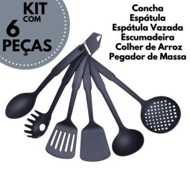 Imagem de Kit Utensílios Cozinha Nylon 6 Peças Colher Concha Escumadeira Espátul