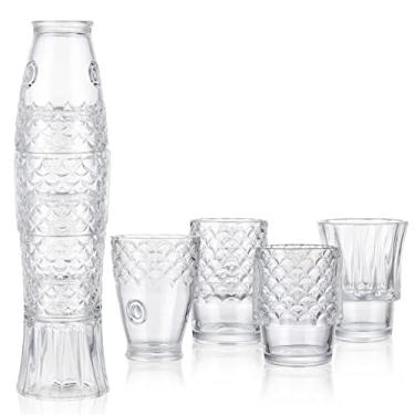 Imagem de MDLUU Copos com design de peixe, copos empilháveis, copos de bebida de vidro colorido, copos náuticos para presente, conjunto de 4 (transparente)