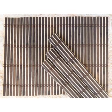 Imagem de KIT jogo americano DE BAMBU MARROM E NATURAL para mesa esteira descanso para prato 2 UNIDADES cozinha 38X30 MESA POSTA (MARROM)