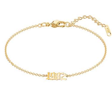 Imagem de Bracelete Glimmerst banhado a ouro 18 quilates em aço inoxidável com número de aniversário e ano de aniversário memorável para mulheres e meninas Dourado