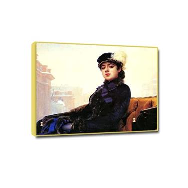 Imagem de JZSDGB Famosa arte de parede em tela - Ivan Kramskoy Reproduções de pintura a óleo - Impressão em tela giclee clássica de arte de parede - 'Nameless Girl' Fotos de pôster para decoração de quarto 60 x