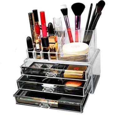 Imagem de Organizador Porta Maquiagem Acrílico 3 Gavetas - 16 Nichos para Pincéi