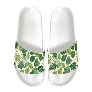 Imagem de GOSTONG Chinelos femininos antiderrapantes de secagem rápida chinelos de banheiro confortáveis spa sola fina tamanho 6-13,5, Palmeira, 38