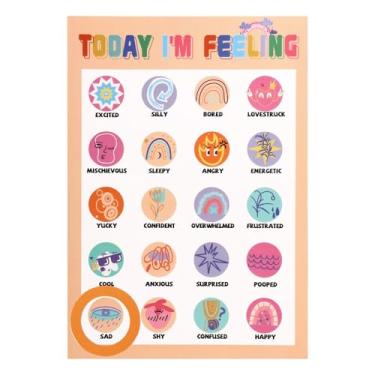 Imagem de Rastreador de humor magnético, pôster gráfico de sentimento estilo boêmio com anel magnético gráfico de humor gráfico de emoções para autorreflexão e preocupação