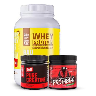 Imagem de Combo Whey 100%  Sabor Baunilha + Creatina Pura 300gr + Pré Treino Prohibido Sabor Maça Verde 360gr-Unissex