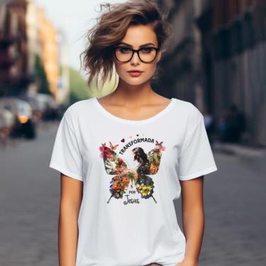 Imagem de Camiseta Feminina T-shirt 100% Algodão Estampas Religiosas Moda Cristã