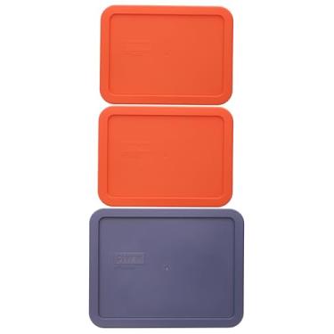 Imagem de Pyrex (2) 7210-PC 3 xícaras de tampas laranja abóbora e (1) 7211-PC conjunto de tampa azul 6 xícaras feito nos EUA