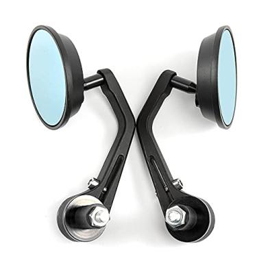 Imagem de Espelho de barra de extremidade de motocicleta de 22 mm Espelho retrovisor universal para motocicleta (espelho preto azul redondo)