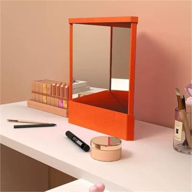 Imagem de ABPWO Espelho não reversível, espelho verdadeiro não inverso Real Me, pequeno espelho verdadeiro para imagem verdadeira, espelho reverso, espelho invertido para maquiagem e beleza (laranja, 19 x 23