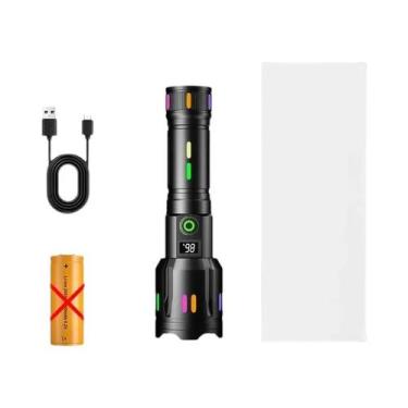 Imagem de Lanterna LED de Alta Potência com Zoom - Longo Alcance e Luz Colorida 