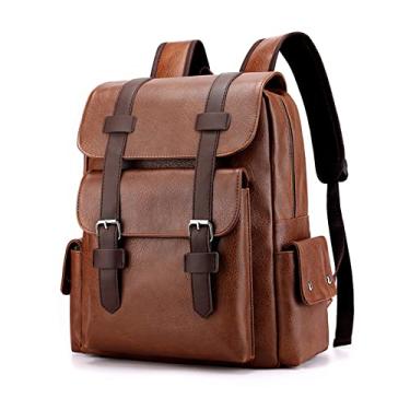 Imagem de Mochila de ombro de couro para homens retrô de grande capacidade casual bolsa de negócios para laptop para homens bolsa de viagem fashion(Light Brown)
