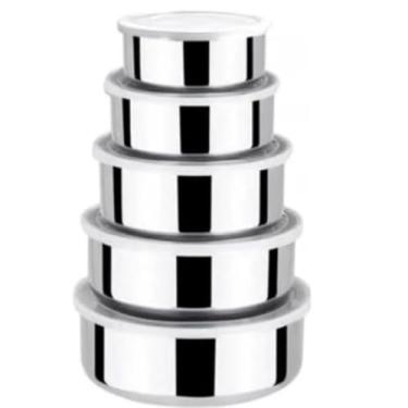 Imagem de Conjunto De Tigelas Pote Aço Inox 5 Peças 250ml a 1250ml, Tigelas Empilháveis Com Tampa Resistente, Versatilidade, É Fácil De Limpar E Muito Durável
