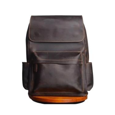 Imagem de Mochila masculina de couro vintage de grande capacidade para laptop de 15,6 polegadas Bolsa mochila de viagem retrô de couro para homens(Dark Coffee)
