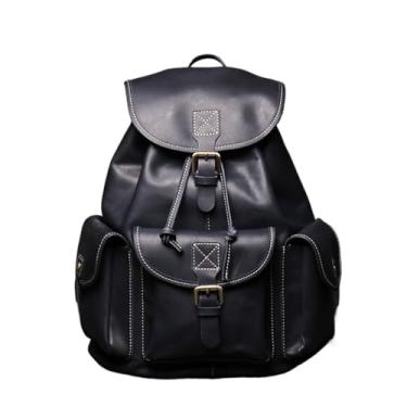 Imagem de Mochila de viagem de moda de grande capacidade para homens mochila vintage de couro para homens mochila para laptop(Black)