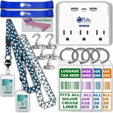 Imagem de Cruise Essentials Must Haves - Cruise Luggage Tags Holder, Cruise Approved Non-Surge Power Strip, Magnet Hooks, Lanyard for Ship Cards, Towel Bands. Cruise Accessories Works with All Cruise Lines