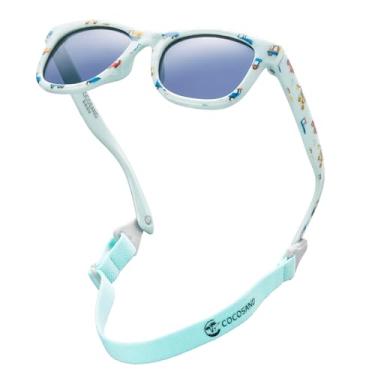Imagem de COCOSAND Óculos de sol flexíveis polarizados para bebês com alça e proteção UV para bebês de 0 a 24 meses, Azul celeste com estampa de escavadeira, XP